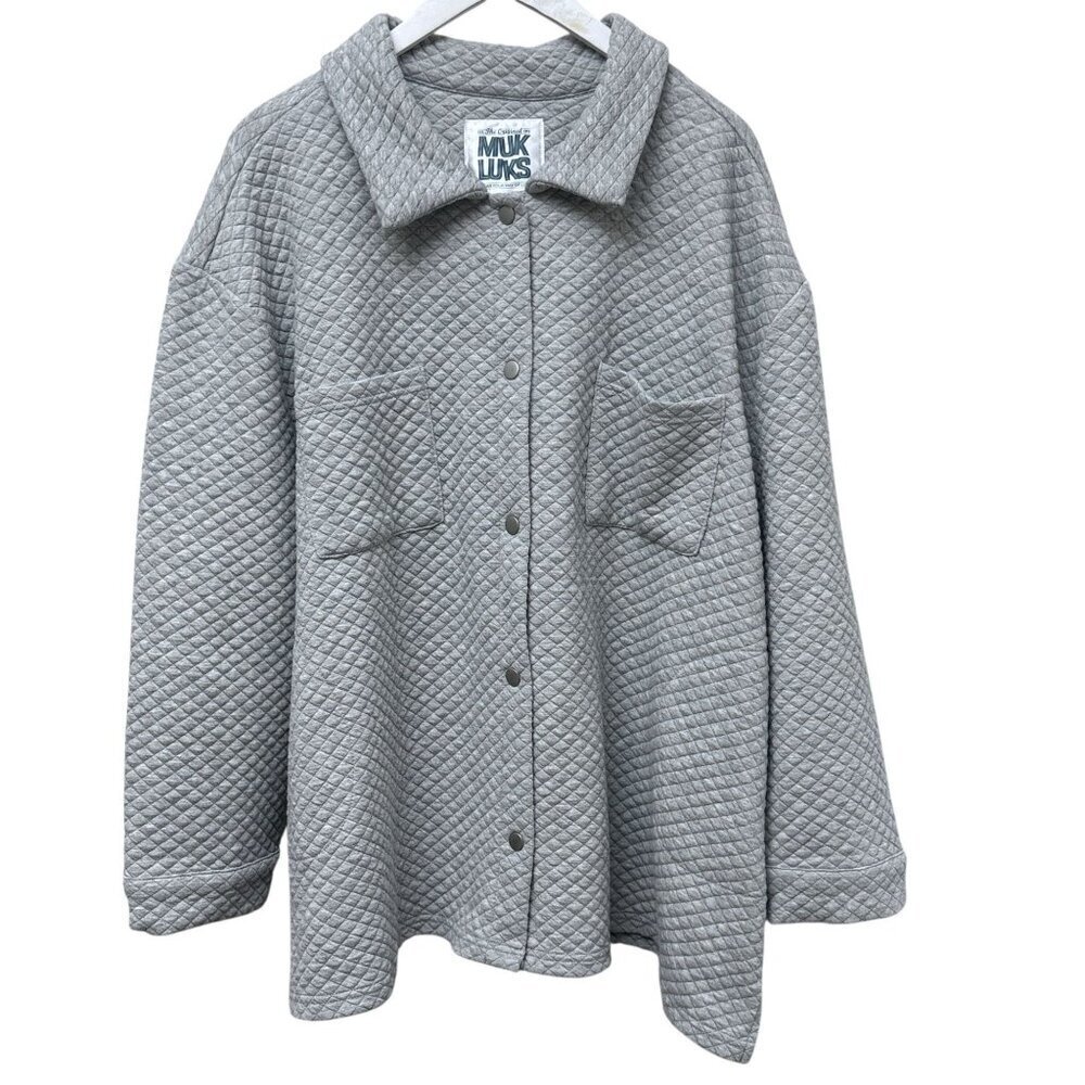 Muk Luks Quilted Snap Front Shirt Jacket Womens 3X Petite Gray Sweatshirt